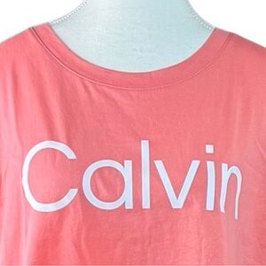 Calvin Klein Performance Cropped Tee Womens L Coral Logo Boxy Athleisure